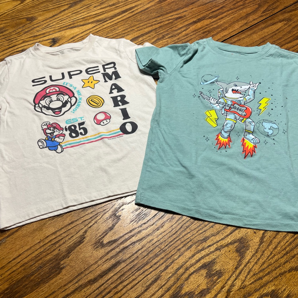 Old Navy Super Mario, Rocking Shark Kids T-Shirt Set - Cream and Green